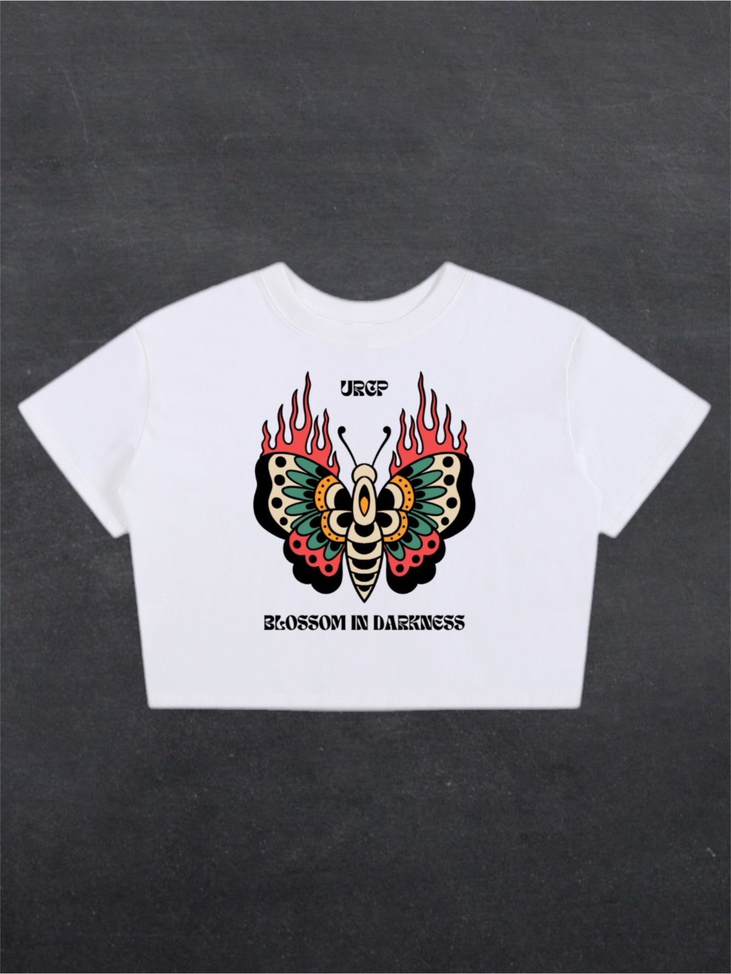 BLOSSOM IN DARKNESS CROPPED TEE - FRONT PRINT (white)