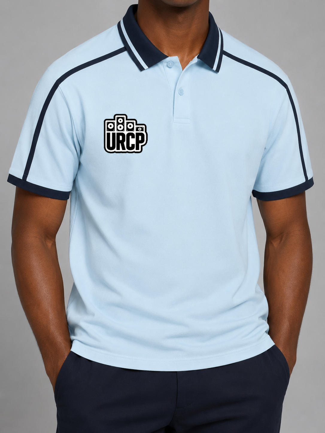 URCP UNISEX STRIPPED POLO - FRONT PRINT (multiple colours)