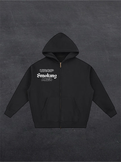 SMOKING AREA UNISEX ZIP UP HOODIE - FRONT PRINT (multiple colours)