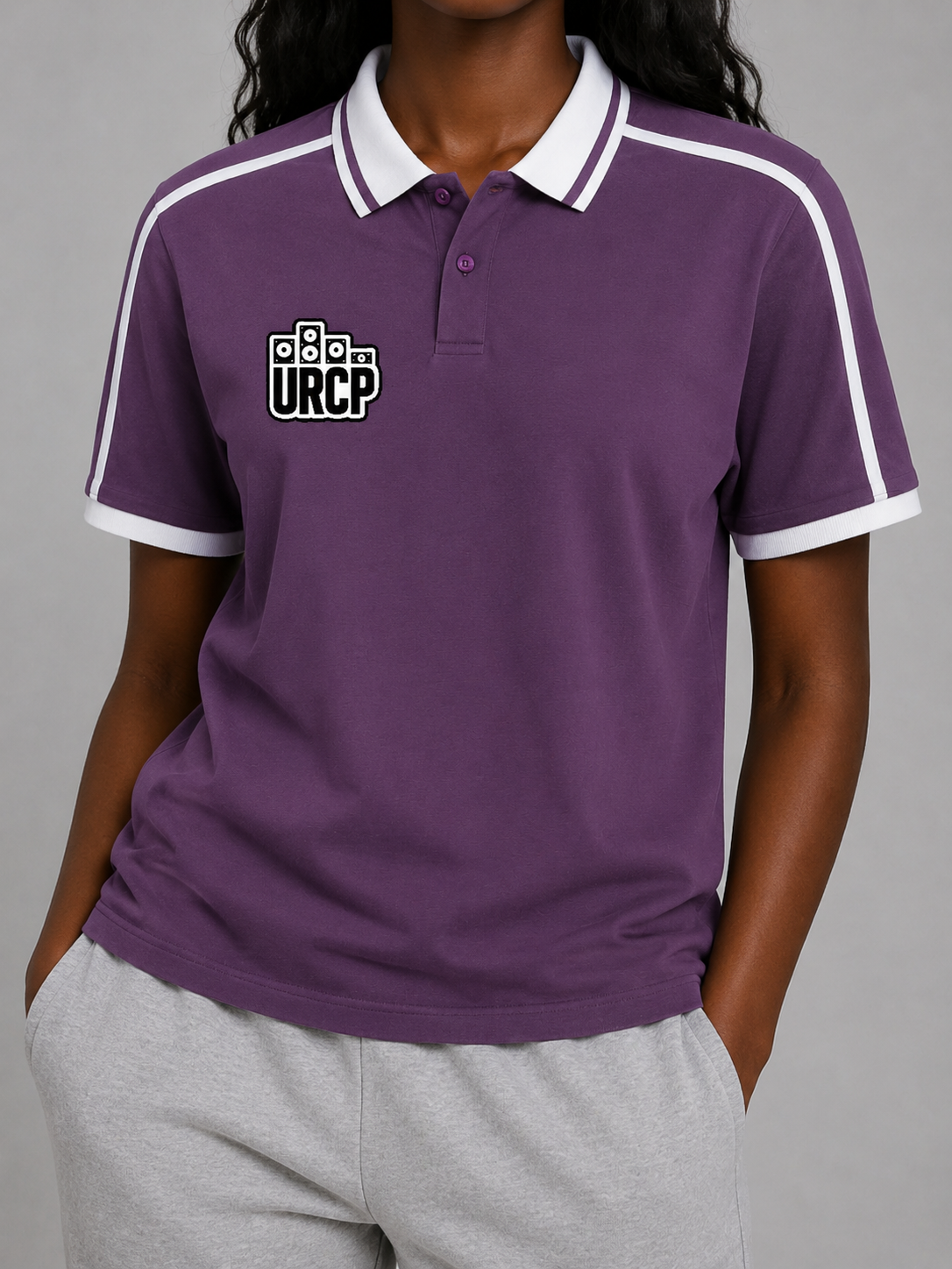 URCP UNISEX STRIPPED POLO - FRONT PRINT (multiple colours)