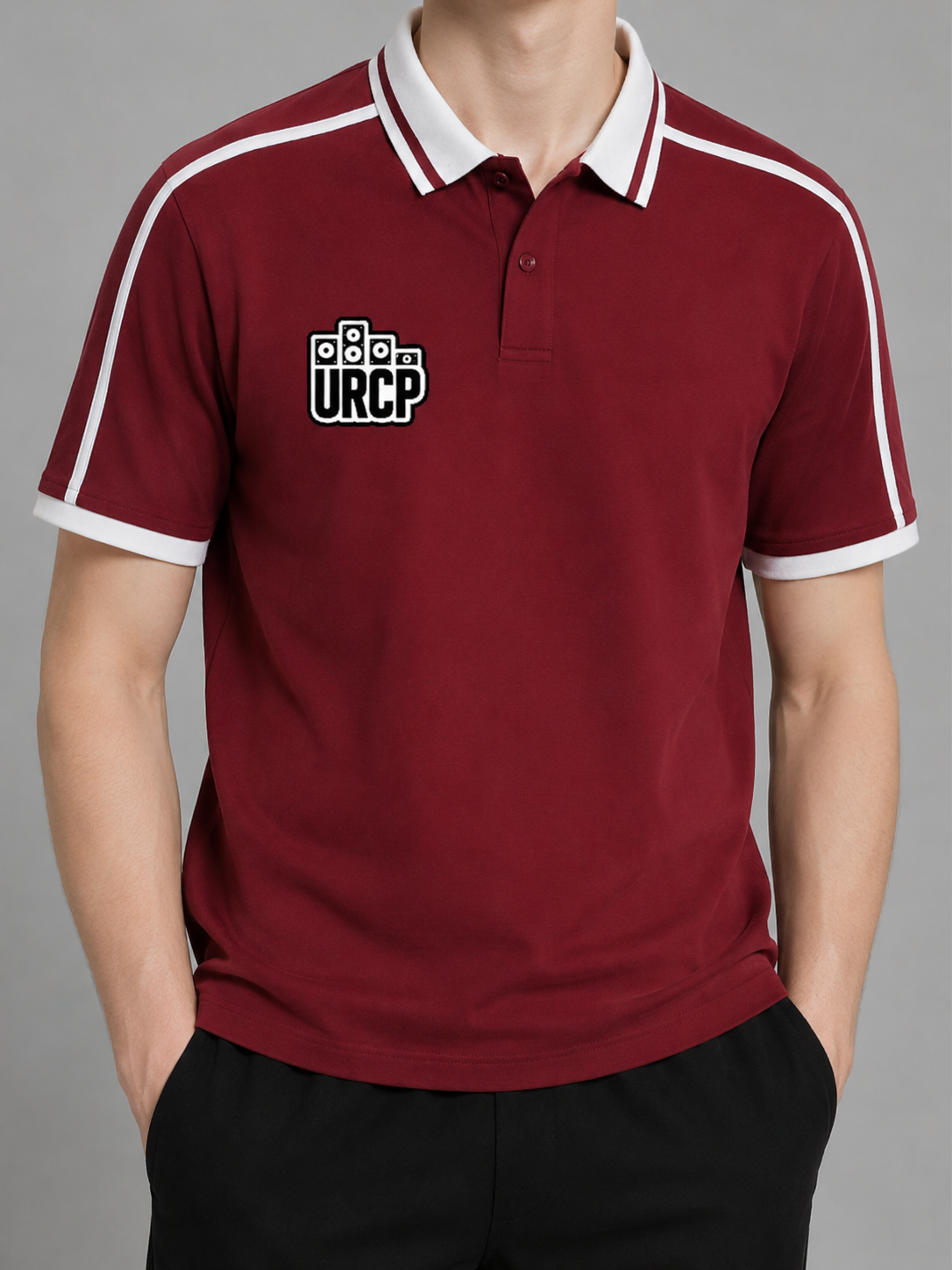 URCP UNISEX STRIPPED POLO - FRONT PRINT (multiple colours)