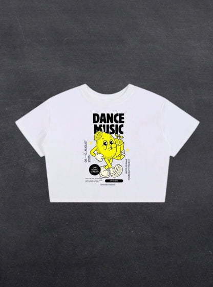 DANCE MUSIC CROPPED TEE - FRONT PRINT (white)