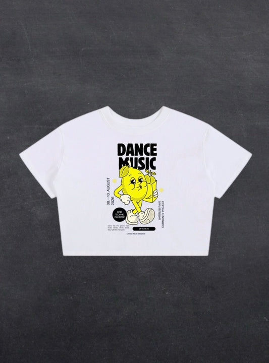 DANCE MUSIC CROPPED TEE - FRONT PRINT (white)