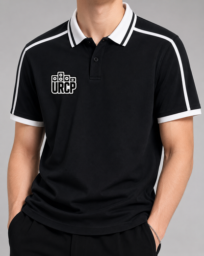 URCP UNISEX STRIPPED POLO - FRONT PRINT (multiple colours)