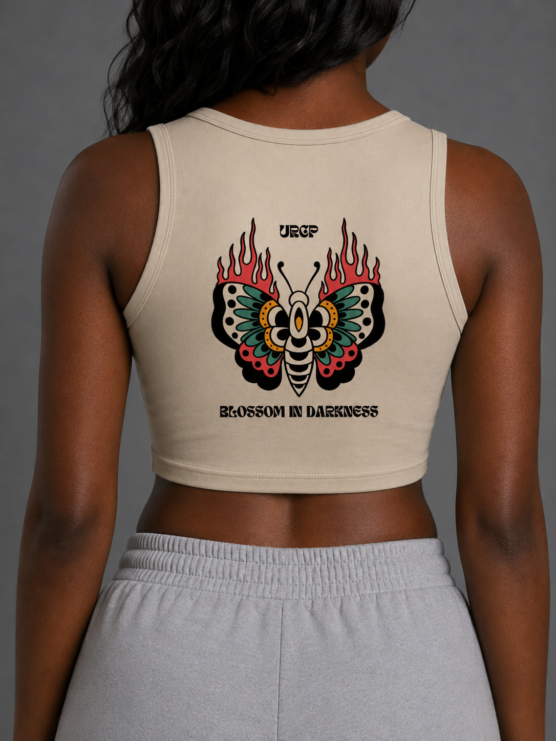 BLOSSOM IN DARKNESS CREWNECK CROP TOP (back design)