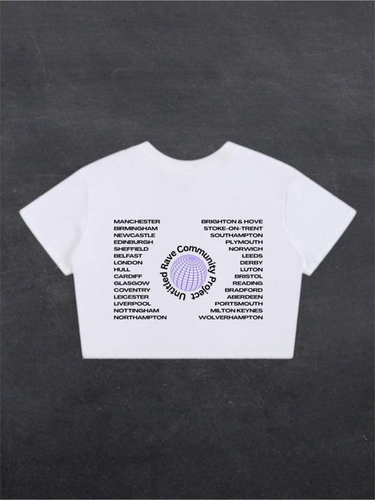 UNITED RAVE KINGDOM CROPPED TEE - BACK PRINT (white)