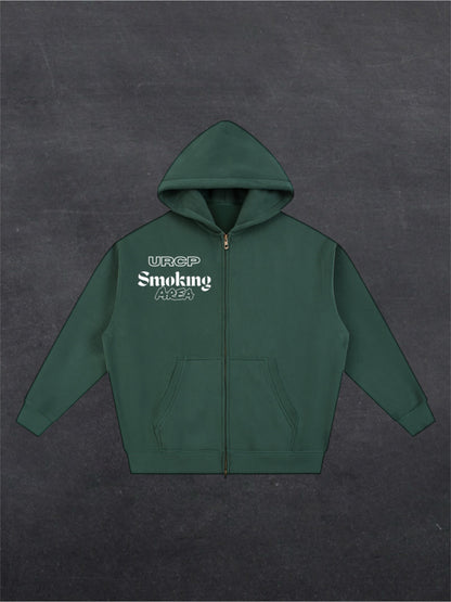 SMOKING AREA UNISEX ZIP UP HOODIE - FRONT PRINT (multiple colours)