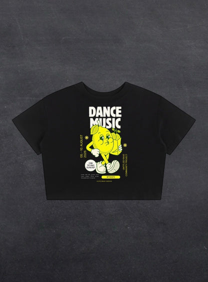 DANCE MUSIC CROPPED TEE - FRONT PRINT (black)