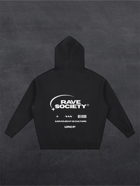 RAVE SOCIETY URCP UNISEX ZIP UP HOODIE - BACK PRINT (multiple colours)