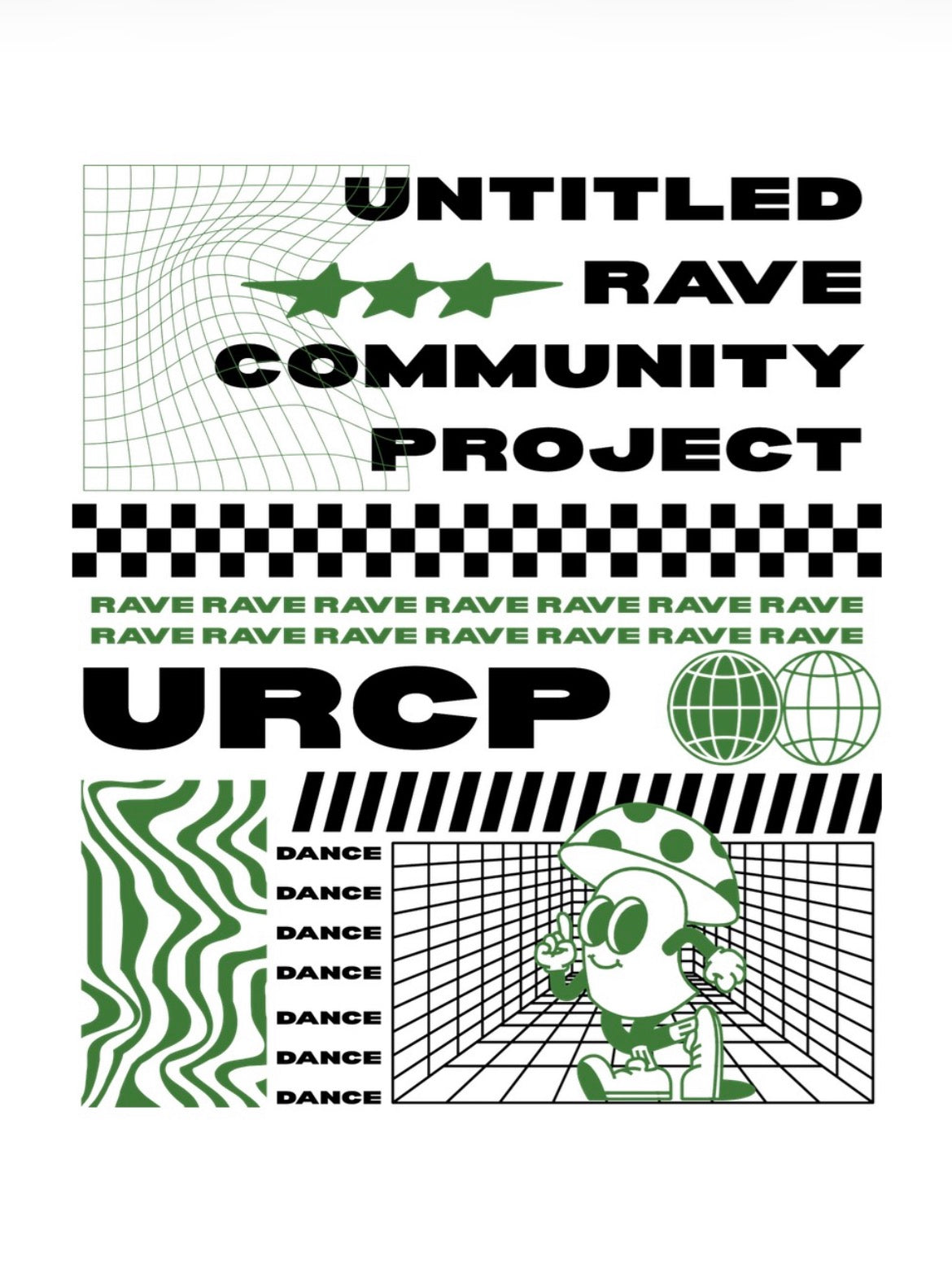 GREEN URCP POSTER CROPPED TEE - FRONT PRINT (white)