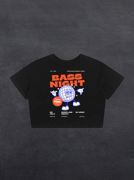 BASS NIGHT CROPPED TEE - FRONT PRINT (black)