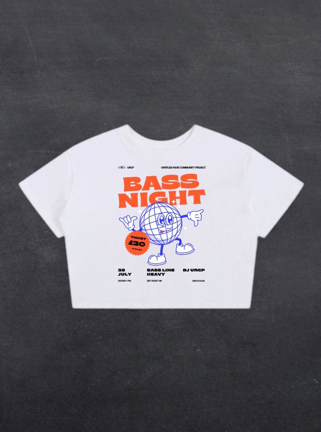 BASS NIGHT CROPPED TEE - FRONT PRINT (white)