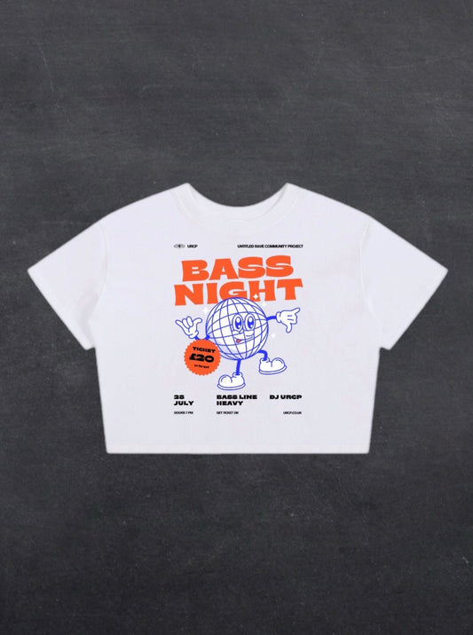 BASS NIGHT CROPPED TEE - FRONT PRINT (white)