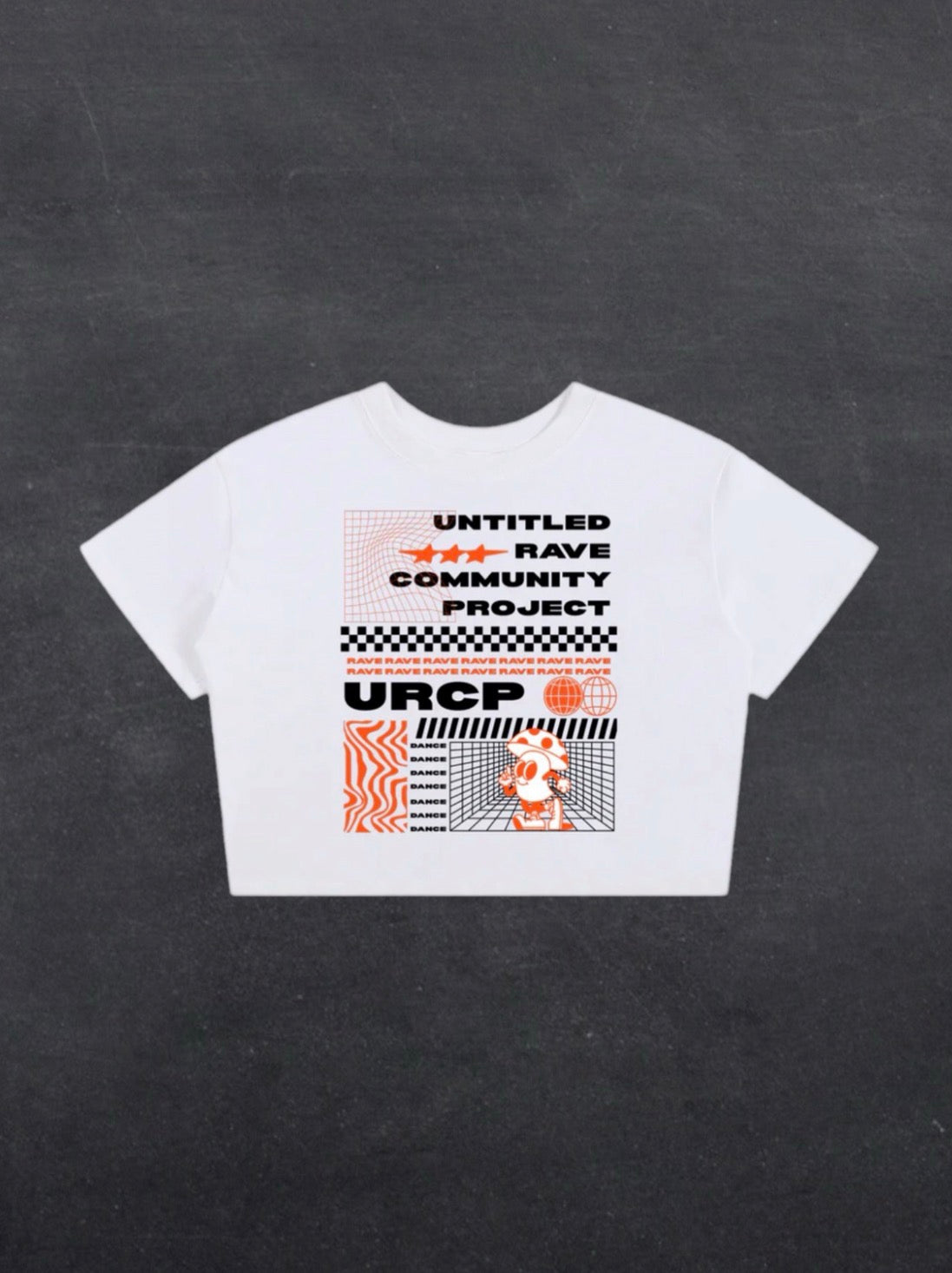 ORANGE URCP POSTER CROPPED TEE - FRONT PRINT (white)