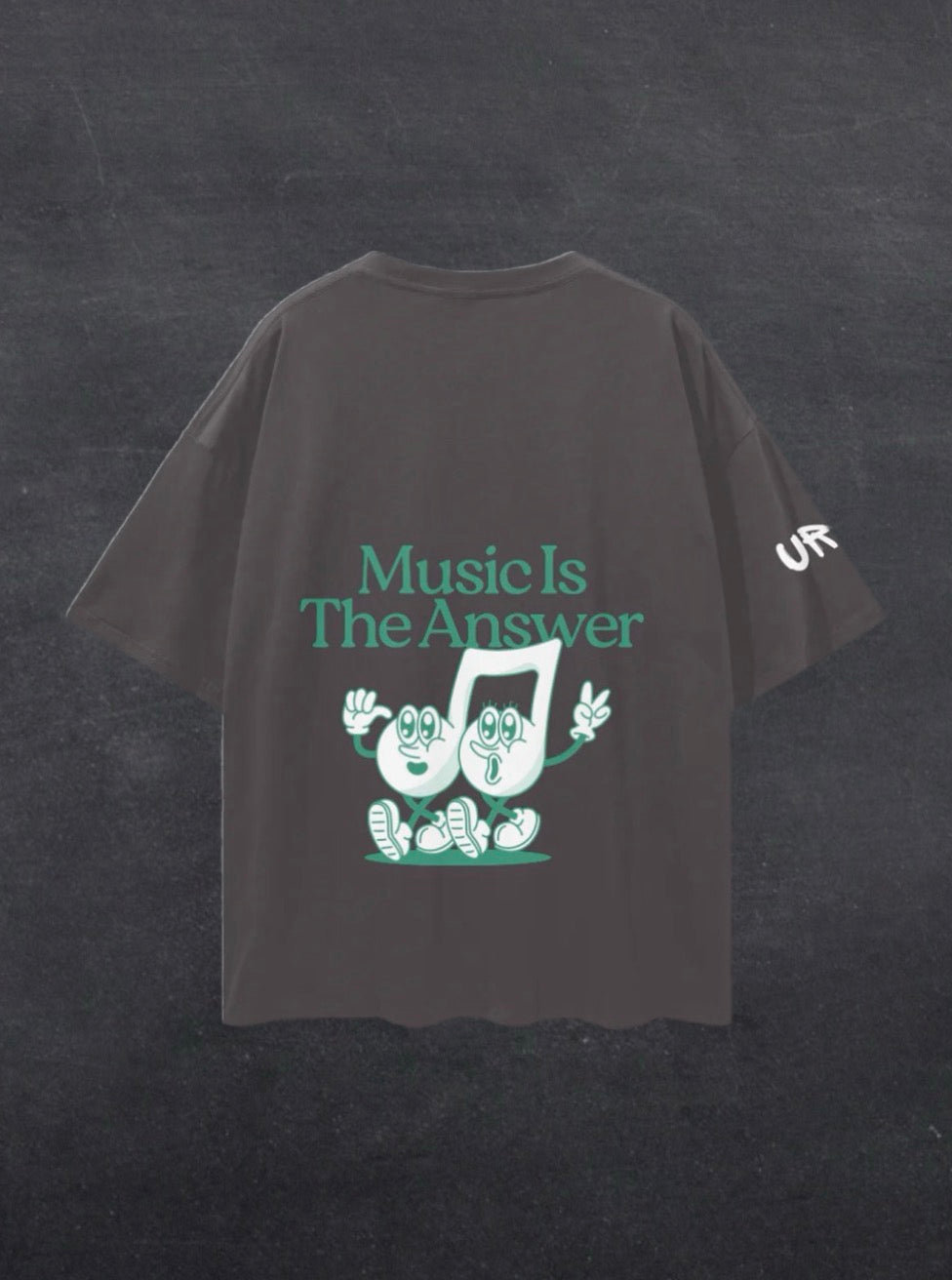 MUSIC IS THE ANSWER UNISEX TEE - BACK PRINT (black/grey)