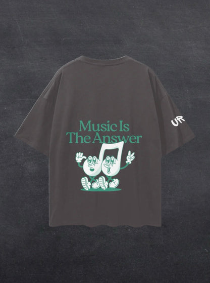 MUSIC IS THE ANSWER UNISEX TEE - BACK PRINT (black/grey)