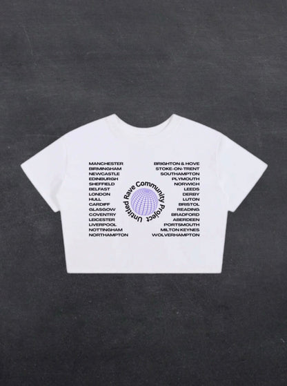 UNITED RAVE KINGDOM CROPPED TEE - FRONT PRINT (white)