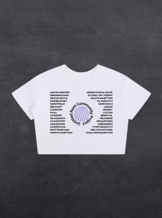 UNITED RAVE KINGDOM CROPPED TEE - FRONT PRINT (white)