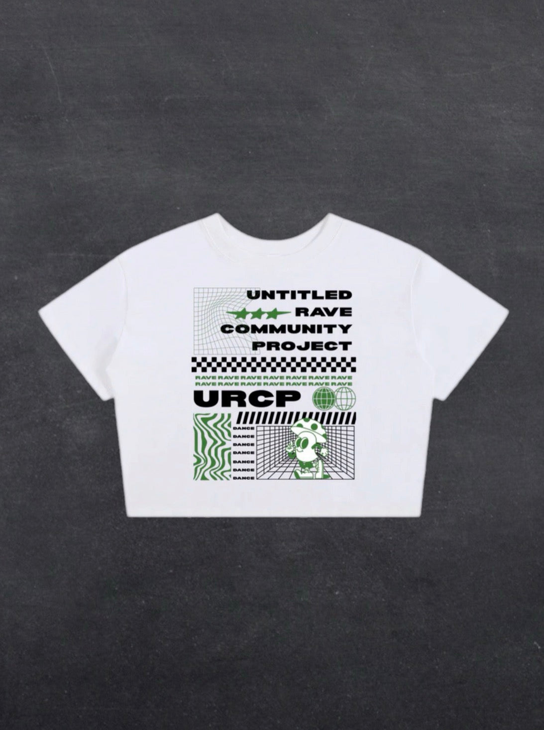GREEN URCP POSTER CROPPED TEE - FRONT PRINT (white)