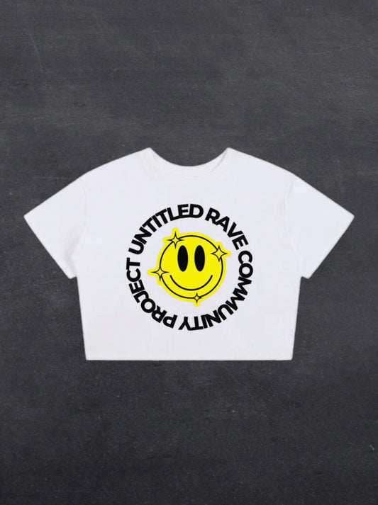 URCP SMILEY CROPPED TEE - FRONT PRINT (white)