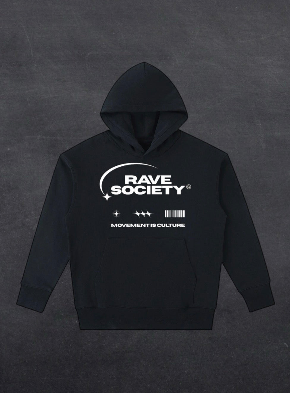 Rave Society Unisex Hoodie - FRONT PRINT (multiple colours)