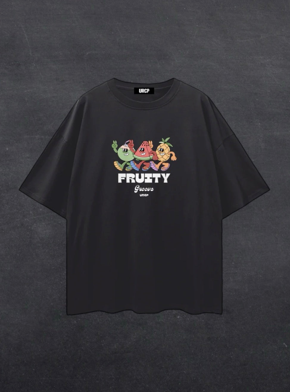 FRUITY GROOVE UNISEX TEE - FRONT PRINT (black/grey)