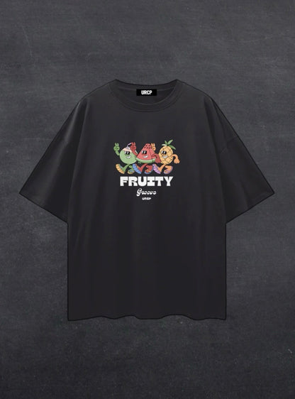FRUITY GROOVE UNISEX TEE - FRONT PRINT (black/grey)