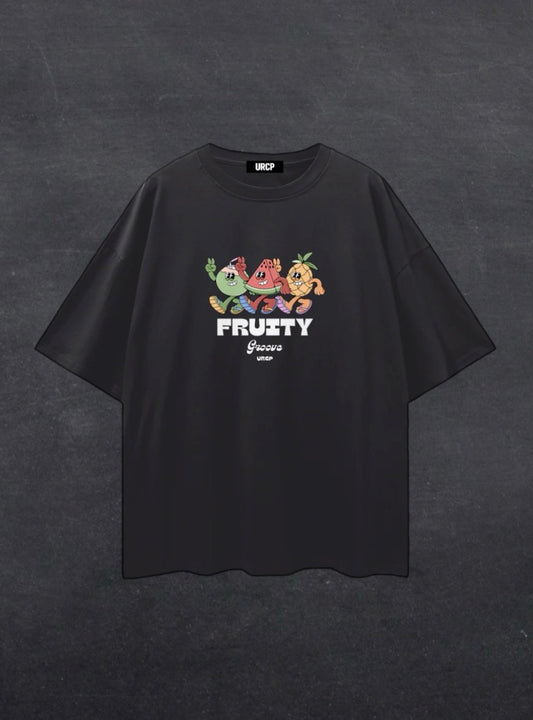 FRUITY GROOVE UNISEX TEE - FRONT PRINT (black/grey)