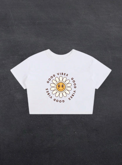 GOOD VIBES CROPPED TEE - FRONT PRINT (white)