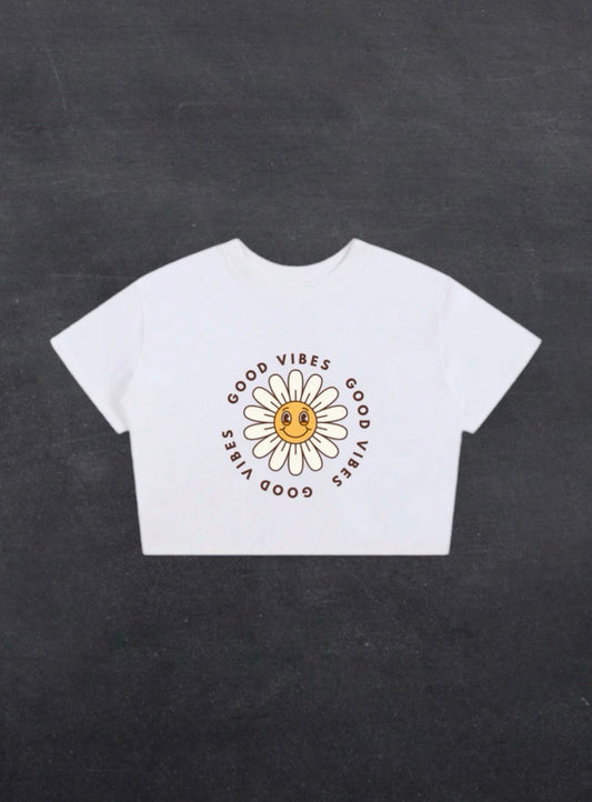 GOOD VIBES CROPPED TEE - FRONT PRINT (white)