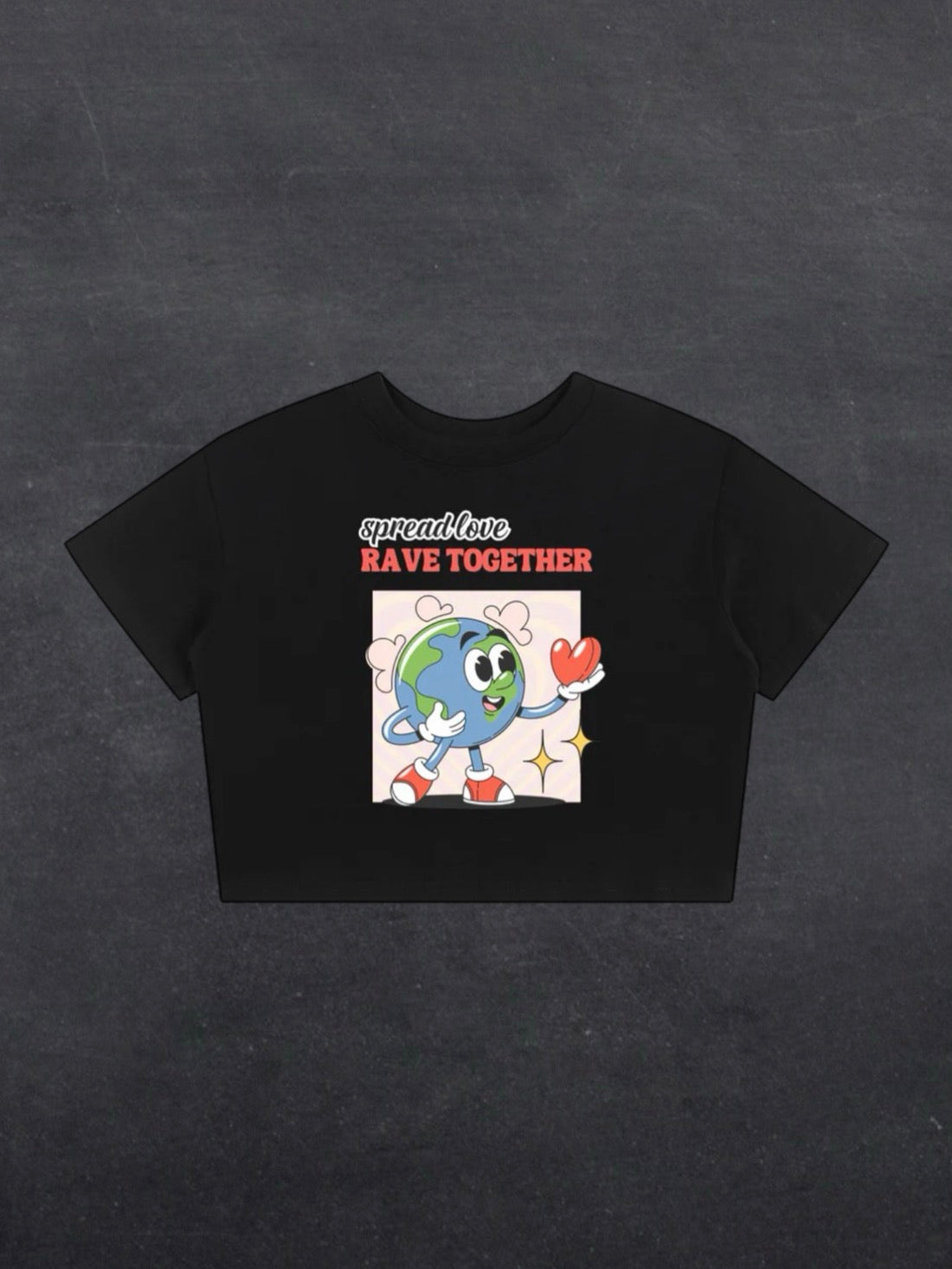 SPREAD LOVE RAVE TOGETHER CROPPED TEE - FRONT PRINT (black/white)