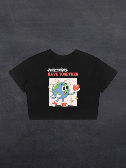 SPREAD LOVE RAVE TOGETHER CROPPED TEE - FRONT PRINT (black/white)