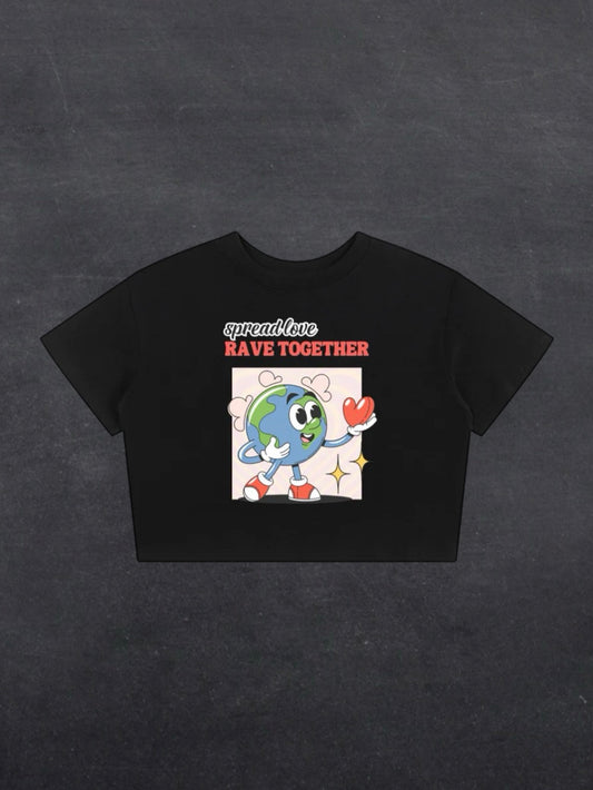 SPREAD LOVE RAVE TOGETHER CROPPED TEE - FRONT PRINT (black/white)