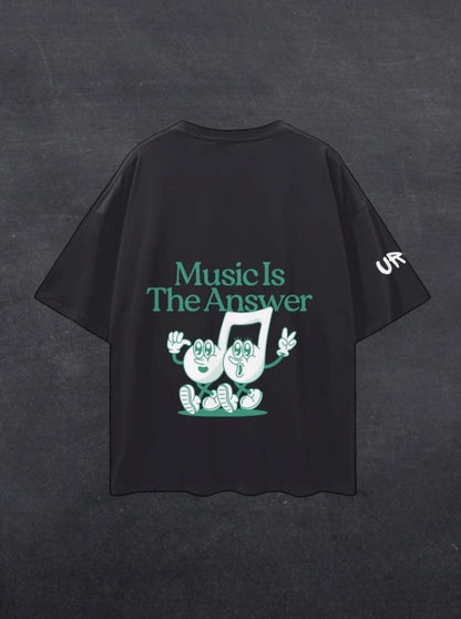 MUSIC IS THE ANSWER UNISEX TEE - BACK PRINT (black/grey)