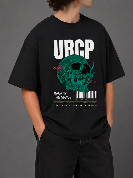 RAVE TO THE GRAVE UNISEX TEE (front design)
