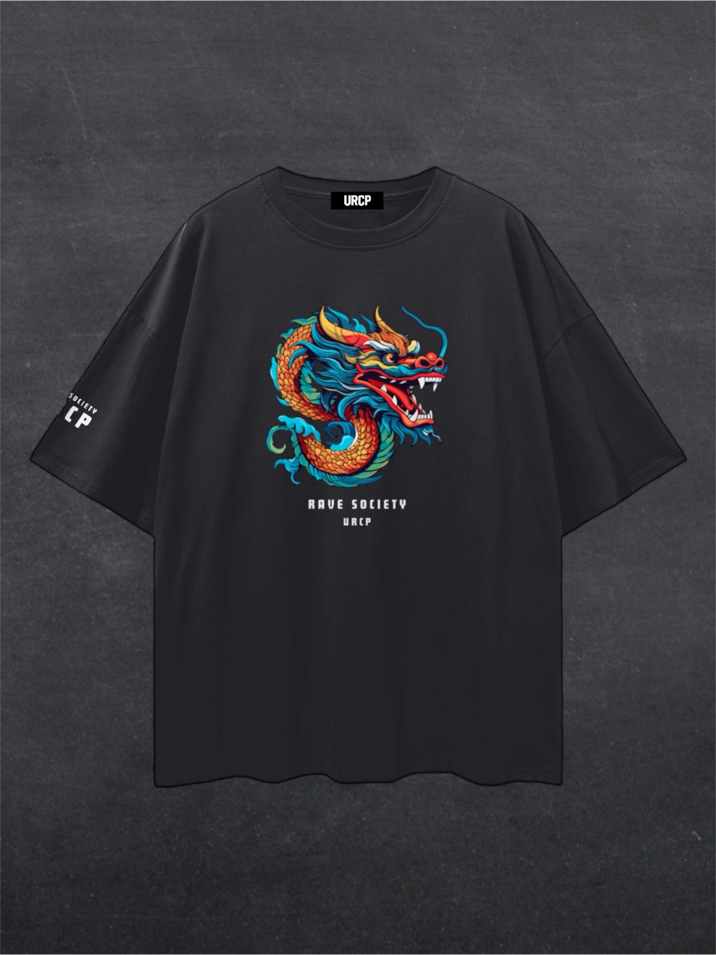 RAVE SOCIETY DRAGON UNISEX TEE - FRONT PRINT (black)