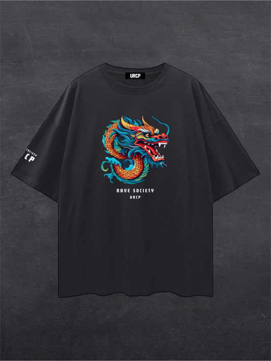 RAVE SOCIETY DRAGON UNISEX TEE - FRONT PRINT (black)