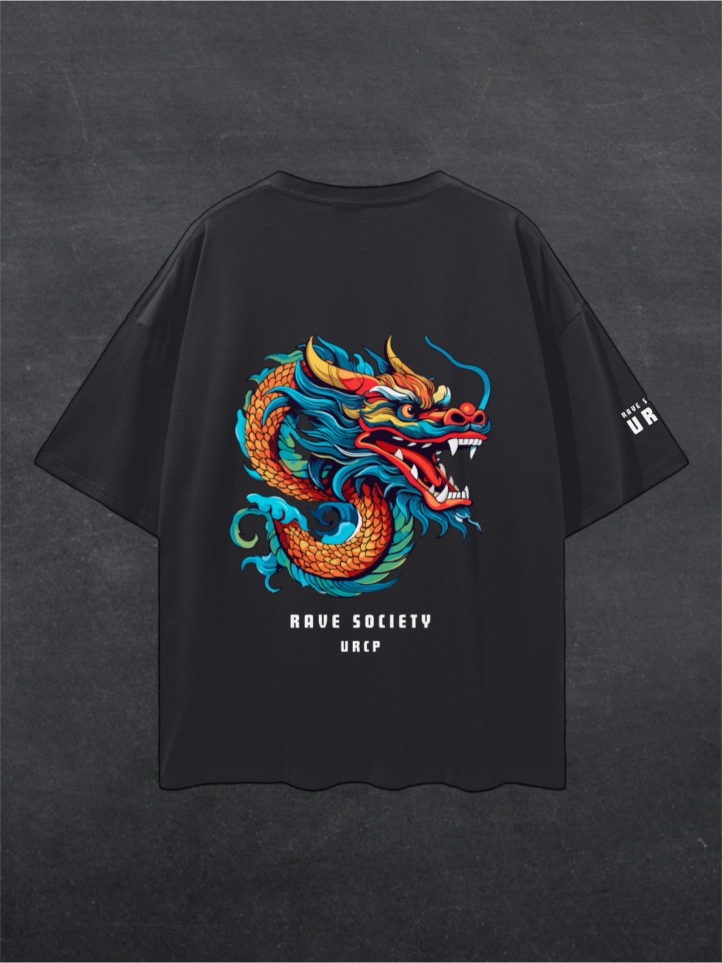 RAVE SOCIETY  DRAGON UNISEX TEE - BACK PRINT (black)
