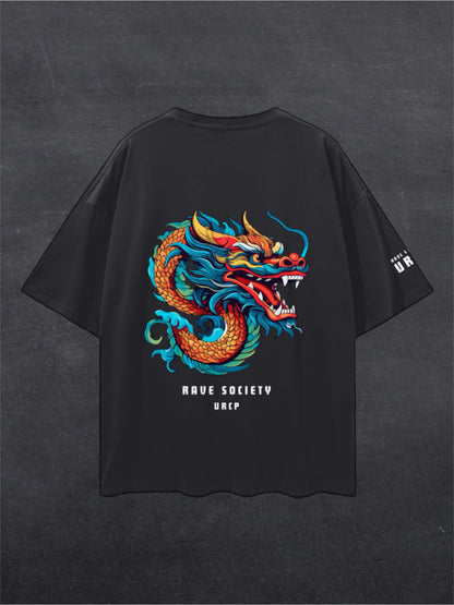 RAVE SOCIETY  DRAGON UNISEX TEE - BACK PRINT (black)