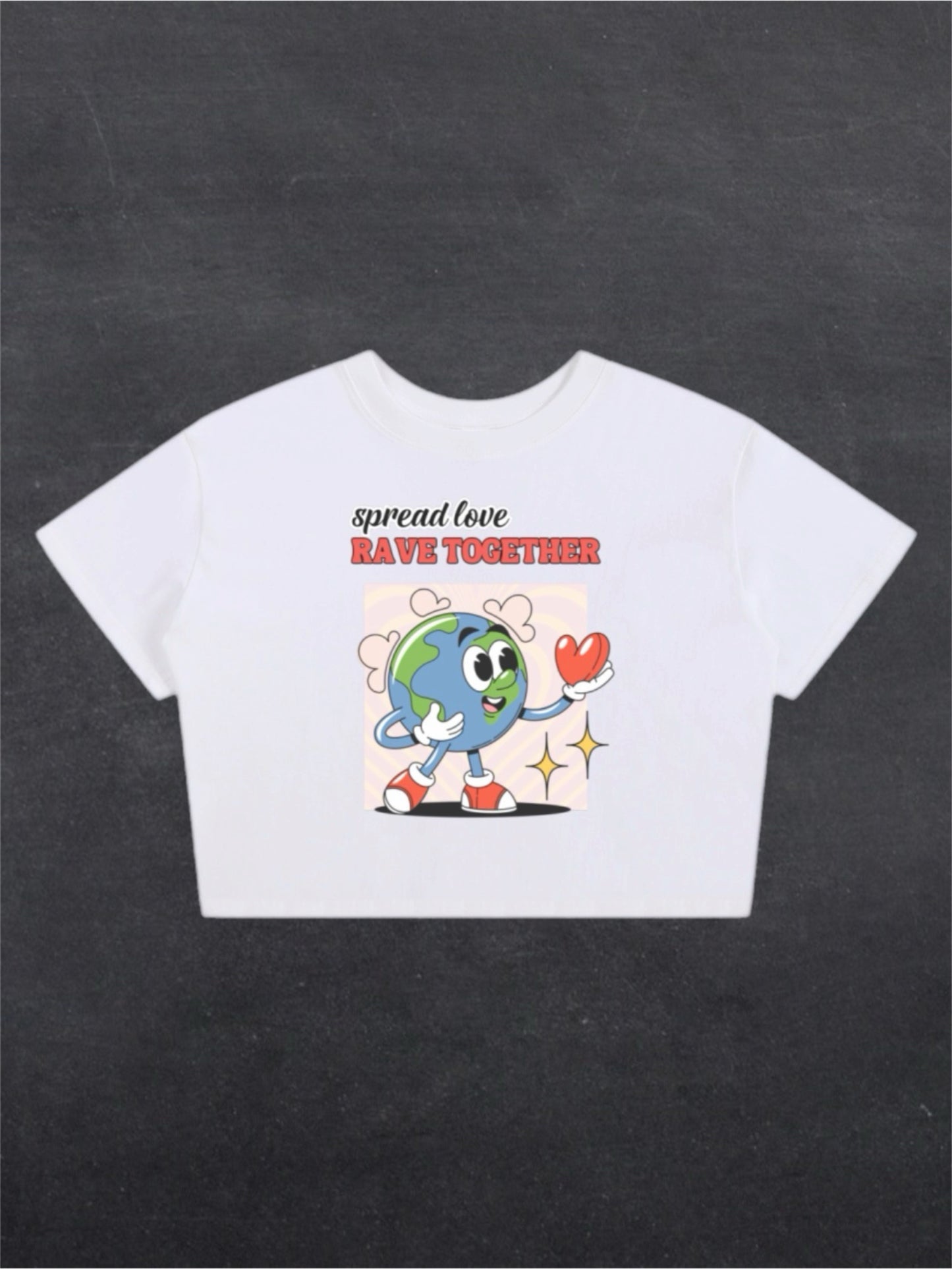 SPREAD LOVE RAVE TOGETHER CROPPED TEE - FRONT PRINT (black/white)