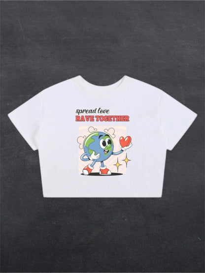 SPREAD LOVE RAVE TOGETHER CROPPED TEE - FRONT PRINT (black/white)