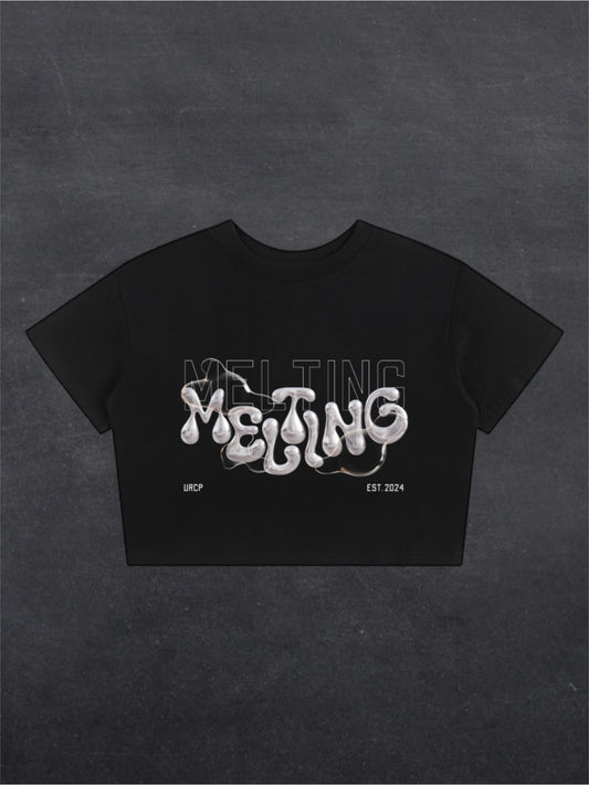 MELTING CROPPED TEE - FRONT PRINT (black)
