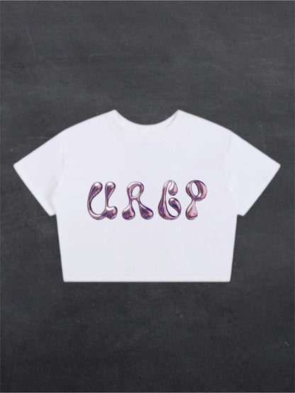 URCP METALLIC CROPPED TEE - FRONT PRINT (black/white)