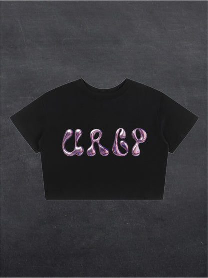 URCP METALLIC CROPPED TEE - FRONT PRINT (black/white)