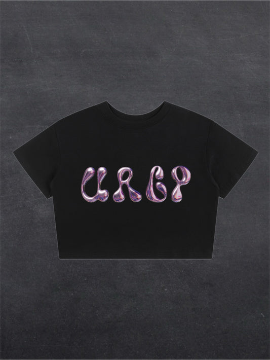 URCP METALLIC CROPPED TEE - FRONT PRINT (black/white)