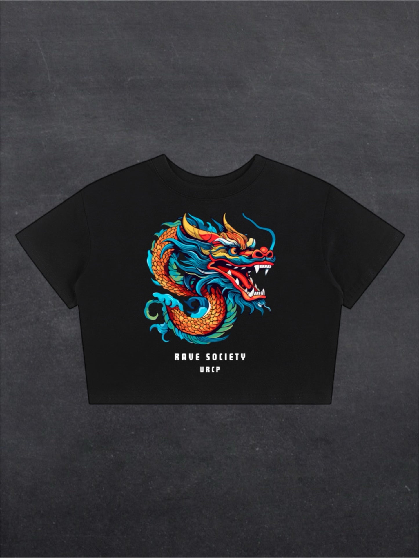 RAVE SOCIETY DRAGON CROPPED TEE - FRONT PRINT (black)