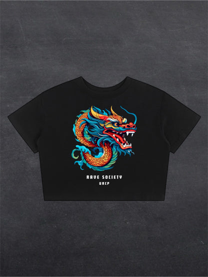 RAVE SOCIETY DRAGON CROPPED TEE - FRONT PRINT (black)
