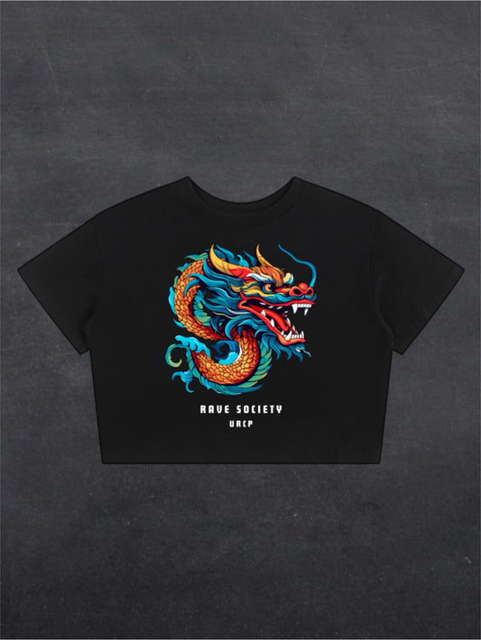 RAVE SOCIETY DRAGON CROPPED TEE - FRONT PRINT (black)
