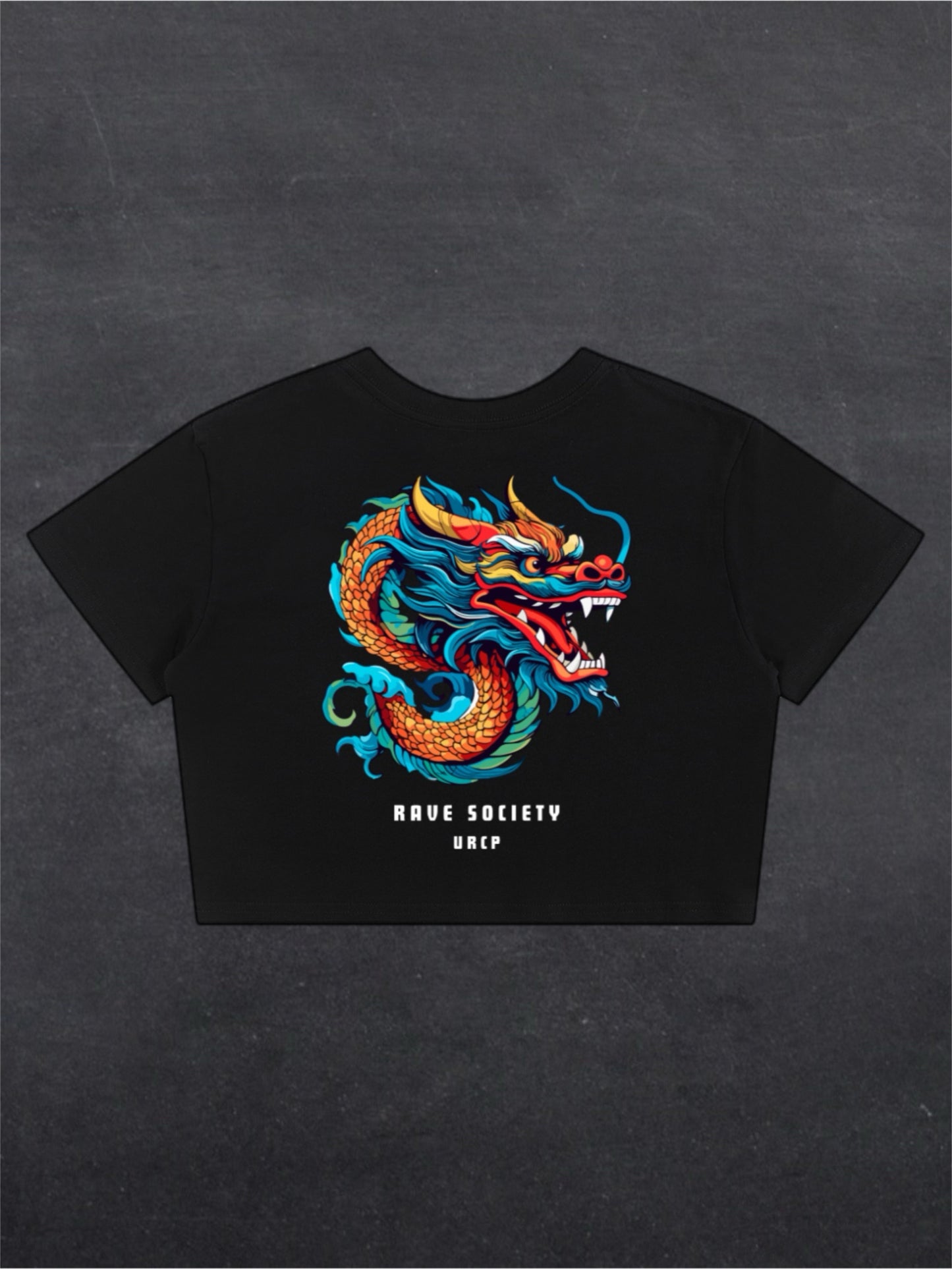 RAVE SOCIETY DRAGON CROPPED TEE - BACK PRINT (black)