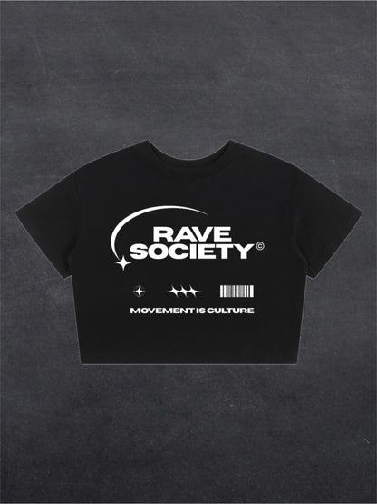 RAVE SOCIETY CROPPED TEE - FRONT PRINT (black)